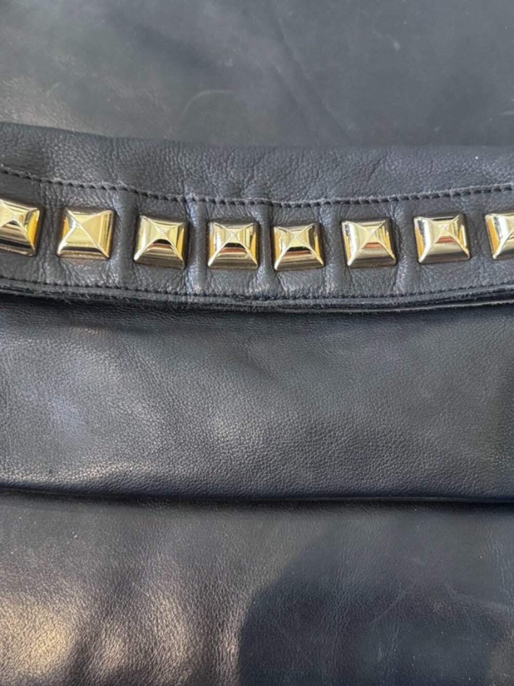 Linea Pelle Black Leather w/Gold Tone Decor Convertible Bag, Good Condition - Picture 5 of 9